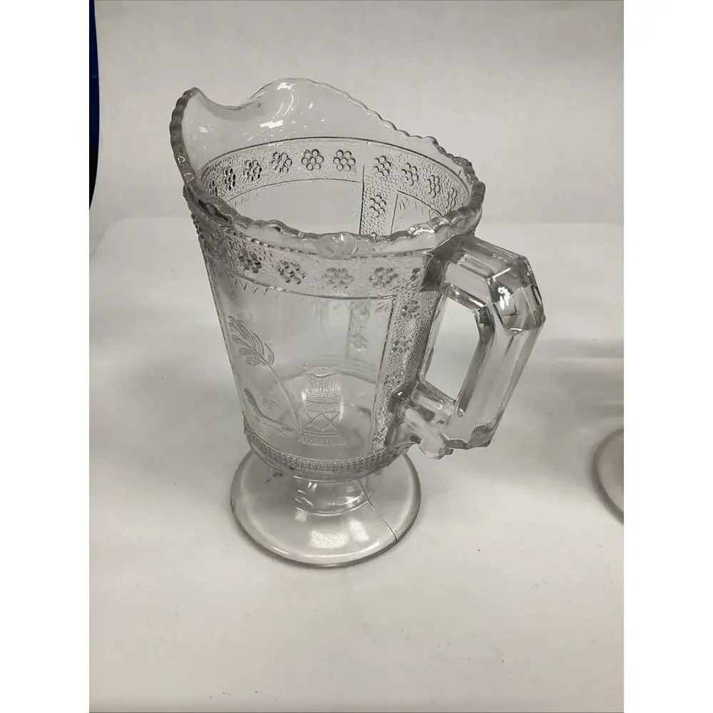 2 Antique Victorian 1880s Adams & Co. EAPG “Egyptian” Pattern Glass Pitcher – 6”